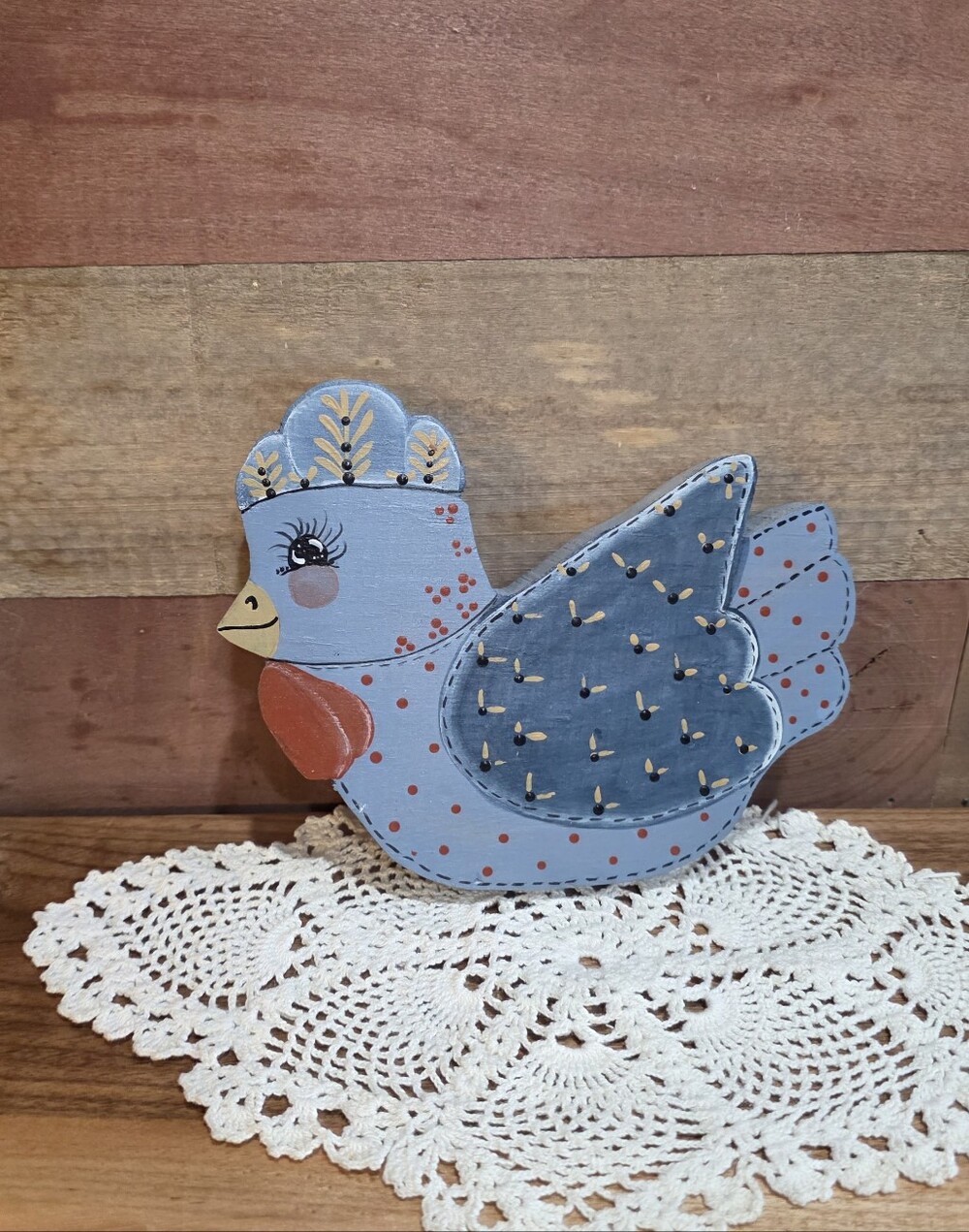 Hand-Painted Blue Decorative Wooden Bird